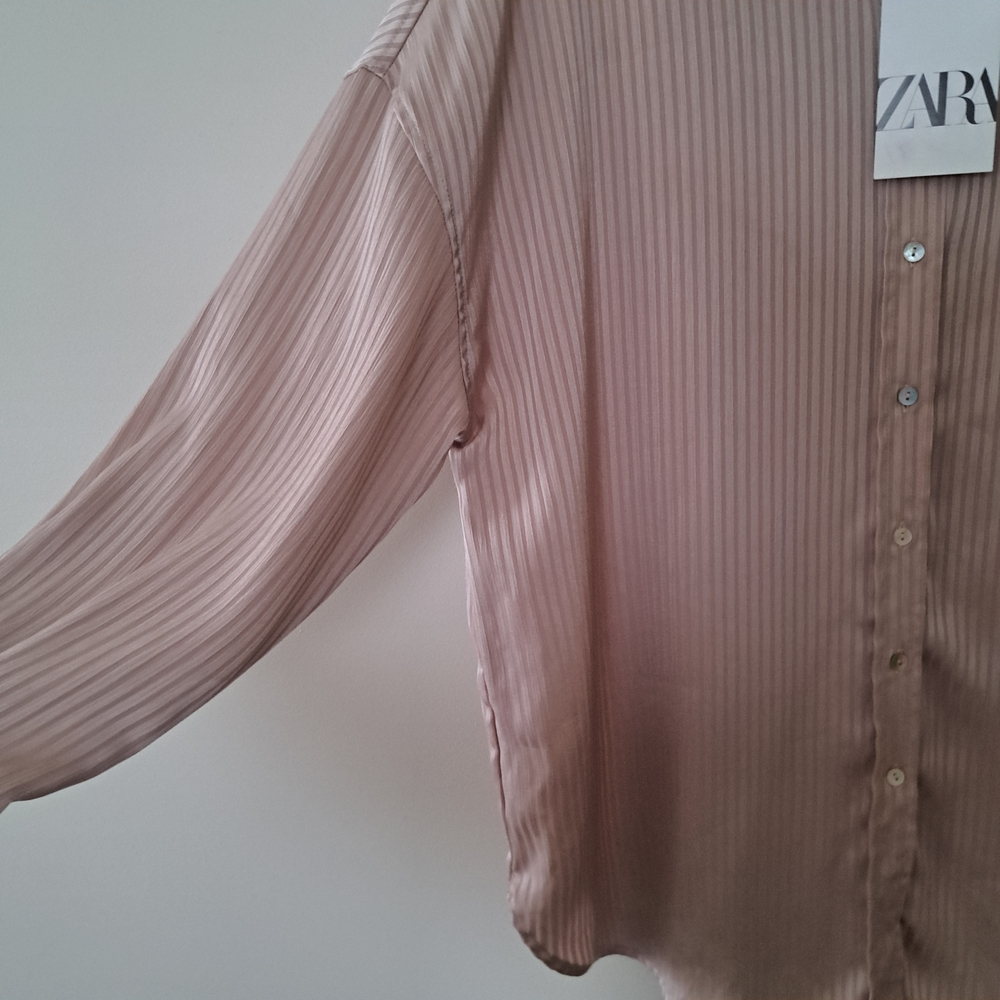 Zara Women's Soft Pink Tone On Tone Pinstripe Blouse - Picture 4 of 9